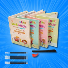 Load image into Gallery viewer, ✍️ Sank Magic Practice Book (4 BOOKS 📚, 1 PEN 🖊️, 1 GRIP , 10 REFILLS )🎁 FREE Magic Coloring Book