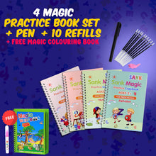 Load image into Gallery viewer, ✍️ Sank Magic Practice Book (4 BOOKS 📚, 1 PEN 🖊️, 1 GRIP , 10 REFILLS )🎁 FREE Magic Coloring Book